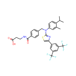 Cc1cc(N(Cc2ccc(C(=O)NCCC(=O)O)cc2)c2nc(-c3cc(C(F)(F)F)cc(C(F)(F)F)c3)cs2)ccc1C(C)C ZINC000049889550