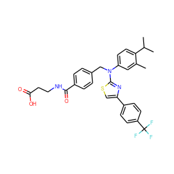 Cc1cc(N(Cc2ccc(C(=O)NCCC(=O)O)cc2)c2nc(-c3ccc(C(F)(F)F)cc3)cs2)ccc1C(C)C ZINC000042889810