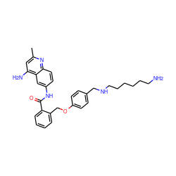 Cc1cc(N)c2cc(NC(=O)c3ccccc3COc3ccc(CNCCCCCCN)cc3)ccc2n1 ZINC000071315966