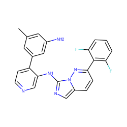 Cc1cc(N)cc(-c2ccncc2Nc2ncc3ccc(-c4c(F)cccc4F)nn23)c1 ZINC000142882196