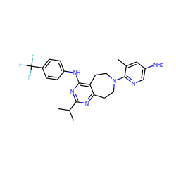 Cc1cc(N)cnc1N1CCc2nc(C(C)C)nc(Nc3ccc(C(F)(F)F)cc3)c2CC1 ZINC000148060444