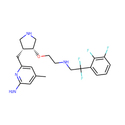 Cc1cc(N)nc(C[C@@H]2CNC[C@@H]2OCCNCC(F)(F)c2cccc(F)c2F)c1 ZINC000072180060