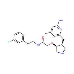 Cc1cc(N)nc(C[C@H]2CNC[C@H]2OCC(=O)NCCc2cccc(F)c2)c1 ZINC000040891782