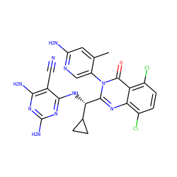 Cc1cc(N)ncc1-n1c([C@@H](Nc2nc(N)nc(N)c2C#N)C2CC2)nc2c(Cl)ccc(Cl)c2c1=O ZINC000220874893