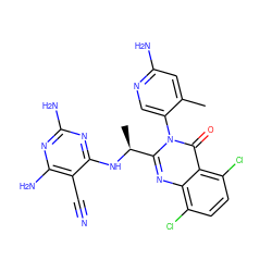 Cc1cc(N)ncc1-n1c([C@H](C)Nc2nc(N)nc(N)c2C#N)nc2c(Cl)ccc(Cl)c2c1=O ZINC000220874707