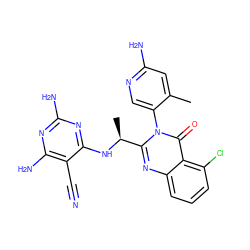 Cc1cc(N)ncc1-n1c([C@H](C)Nc2nc(N)nc(N)c2C#N)nc2cccc(Cl)c2c1=O ZINC000220874610