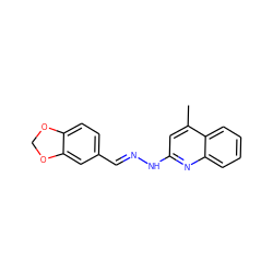 Cc1cc(N/N=C/c2ccc3c(c2)OCO3)nc2ccccc12 ZINC000004834738