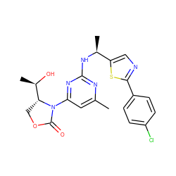 Cc1cc(N2C(=O)OC[C@@H]2[C@@H](C)O)nc(N[C@@H](C)c2cnc(-c3ccc(Cl)cc3)s2)n1 ZINC000218253725