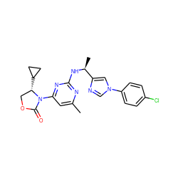 Cc1cc(N2C(=O)OC[C@@H]2C2CC2)nc(N[C@@H](C)c2cn(-c3ccc(Cl)cc3)cn2)n1 ZINC000220847652