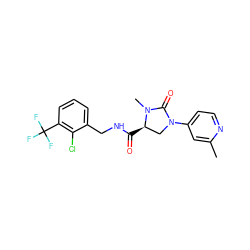 Cc1cc(N2C[C@@H](C(=O)NCc3cccc(C(F)(F)F)c3Cl)N(C)C2=O)ccn1 ZINC000064528075