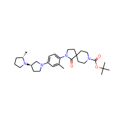 Cc1cc(N2CC[C@@H](N3CCC[C@@H]3C)C2)ccc1N1CCC2(CCN(C(=O)OC(C)(C)C)CC2)C1=O ZINC000140479092