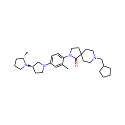 Cc1cc(N2CC[C@@H](N3CCC[C@@H]3C)C2)ccc1N1CCC2(CCN(CC3CCCC3)CC2)C1=O ZINC000068208892