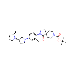 Cc1cc(N2CC[C@@H](N3CCC[C@H]3C)C2)ccc1N1CCC2(CCN(C(=O)OC(C)(C)C)CC2)C1=O ZINC000068208881