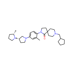 Cc1cc(N2CC[C@H](N3CCC[C@@H]3C)C2)ccc1N1CCC2(CCN(CC3CCCC3)CC2)C1=O ZINC000068208889