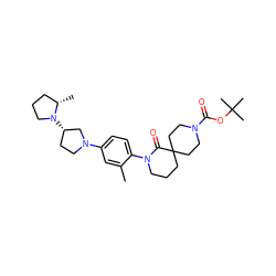 Cc1cc(N2CC[C@H](N3CCC[C@@H]3C)C2)ccc1N1CCCC2(CCN(C(=O)OC(C)(C)C)CC2)C1=O ZINC000140498227