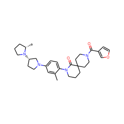 Cc1cc(N2CC[C@H](N3CCC[C@@H]3C)C2)ccc1N1CCCC2(CCN(C(=O)c3ccoc3)CC2)C1=O ZINC000146915578