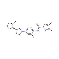 Cc1cc(N2CC[C@H](N3CCC[C@@H]3C)C2)ccc1NC(=O)c1cc(C)n(C)n1 ZINC000059264260