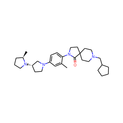 Cc1cc(N2CC[C@H](N3CCC[C@H]3C)C2)ccc1N1CCC2(CCN(CC3CCCC3)CC2)C1=O ZINC000140551409