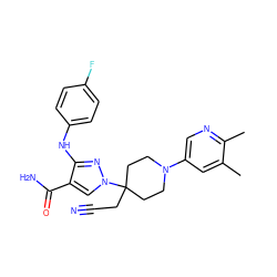 Cc1cc(N2CCC(CC#N)(n3cc(C(N)=O)c(Nc4ccc(F)cc4)n3)CC2)cnc1C ZINC000205042201