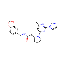 Cc1cc(N2CCC[C@@H]2CC(=O)NCc2ccc3c(c2)OCO3)nc(-n2ccnc2)n1 ZINC000035276416