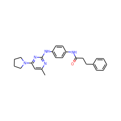 Cc1cc(N2CCCC2)nc(Nc2ccc(NC(=O)CCc3ccccc3)cc2)n1 ZINC000009573344