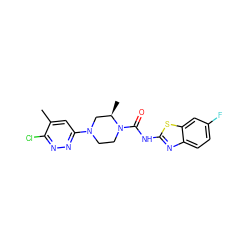 Cc1cc(N2CCN(C(=O)Nc3nc4ccc(F)cc4s3)[C@H](C)C2)nnc1Cl ZINC000028455253