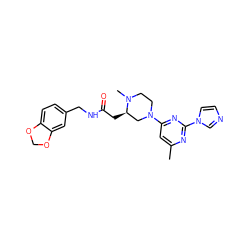 Cc1cc(N2CCN(C)[C@H](CC(=O)NCc3ccc4c(c3)OCO4)C2)nc(-n2ccnc2)n1 ZINC000035275905