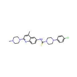 Cc1cc(N2CCN(C)CC2)nc2ccc(NC(=S)N3CCN(c4ccc(Cl)cc4)CC3)cc12 ZINC000020153837