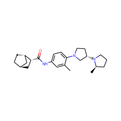 Cc1cc(NC(=O)[C@@H]2C[C@H]3CC[C@H]2C3)ccc1N1CC[C@H](N2CCC[C@H]2C)C1 ZINC000261071577