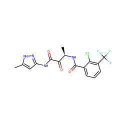 Cc1cc(NC(=O)C(=O)[C@@H](C)NC(=O)c2cccc(C(F)(F)F)c2Cl)n[nH]1 ZINC000064560052
