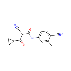 Cc1cc(NC(=O)C(C#N)C(=O)C2CC2)ccc1C#N ZINC000100784951