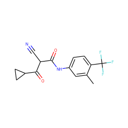 Cc1cc(NC(=O)C(C#N)C(=O)C2CC2)ccc1C(F)(F)F ZINC000097730339