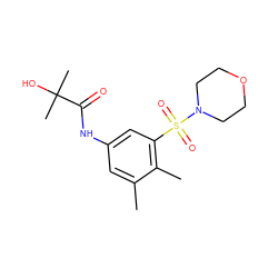 Cc1cc(NC(=O)C(C)(C)O)cc(S(=O)(=O)N2CCOCC2)c1C ZINC000045348823