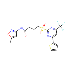 Cc1cc(NC(=O)CCCS(=O)(=O)c2nc(-c3cccs3)cc(C(F)(F)F)n2)no1 ZINC000003655101