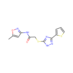 Cc1cc(NC(=O)CSc2nc(-c3cccs3)n[nH]2)no1 ZINC000008686188