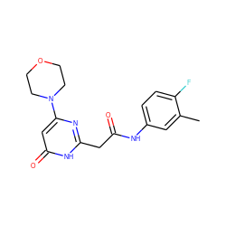 Cc1cc(NC(=O)Cc2nc(N3CCOCC3)cc(=O)[nH]2)ccc1F ZINC000095575380