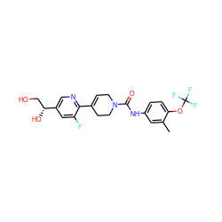 Cc1cc(NC(=O)N2CC=C(c3ncc([C@H](O)CO)cc3F)CC2)ccc1OC(F)(F)F ZINC000141065272