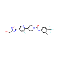 Cc1cc(NC(=O)N2CC=C(c3ncc(-c4nc(CO)no4)cc3F)CC2)ccc1C(F)(F)F ZINC000205057120