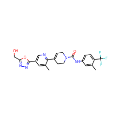 Cc1cc(NC(=O)N2CC=C(c3ncc(-c4nnc(CO)o4)cc3C)CC2)ccc1C(F)(F)F ZINC000205062889