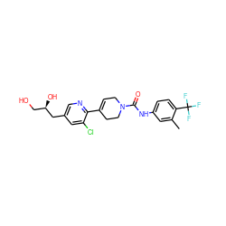 Cc1cc(NC(=O)N2CC=C(c3ncc(C[C@H](O)CO)cc3Cl)CC2)ccc1C(F)(F)F ZINC000169710888