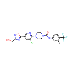 Cc1cc(NC(=O)N2CCN(c3ncc(-c4nc(CO)no4)cc3Cl)CC2)ccc1C(F)(F)F ZINC000149598493