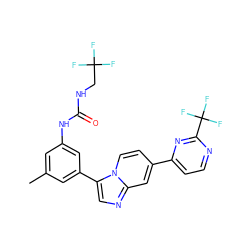 Cc1cc(NC(=O)NCC(F)(F)F)cc(-c2cnc3cc(-c4ccnc(C(F)(F)F)n4)ccn23)c1 ZINC000169704751