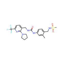 Cc1cc(NC(=O)NCc2ccc(C(F)(F)F)nc2N2CCCC2)ccc1CNS(C)(=O)=O ZINC000169703326