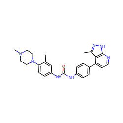 Cc1cc(NC(=O)Nc2ccc(-c3ccnc4[nH]nc(C)c34)cc2)ccc1N1CCN(C)CC1 ZINC001772590792