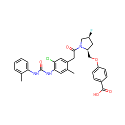 Cc1cc(NC(=O)Nc2ccccc2C)c(Cl)cc1CC(=O)N1C[C@@H](F)C[C@H]1COc1ccc(C(=O)O)cc1 ZINC000042875702