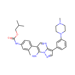 Cc1cc(NC(=O)OCC(C)C)ccc1-c1cnc2c(-c3cccc(N4CCN(C)CC4)c3)cnn2c1N ZINC000049051640