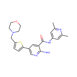 Cc1cc(NC(=O)c2cc(-c3ccc(CN4CCOCC4)s3)cnc2N)cc(C)n1 ZINC000150018454