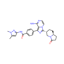 Cc1cc(NC(=O)c2ccc(-c3nc([C@@H]4CC[C@H]5CCC(=O)N5C4)n4ccnc(N)c34)cc2)nn1C ZINC000145564408