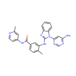 Cc1cc(NC(=O)c2ccc(C)c(Nc3nc4ccccc4n3-c3cc(N)ncn3)c2)ccn1 ZINC000049088869