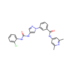 Cc1cc(NC(=O)c2cccc(-n3cc(NC(=O)Nc4ccccc4Cl)cn3)c2)cc(C)n1 ZINC000299838690